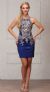 Round Band Neck Embellished Bodice Fitted Short Party Dress in Navy